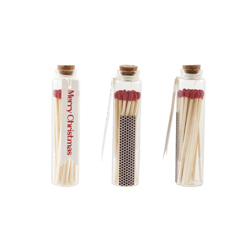 Glass Bottle Match Holder wTag Cork Stopper 25 Safety Matches Striker