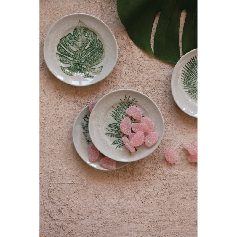 Round Stoneware Plate Leaf