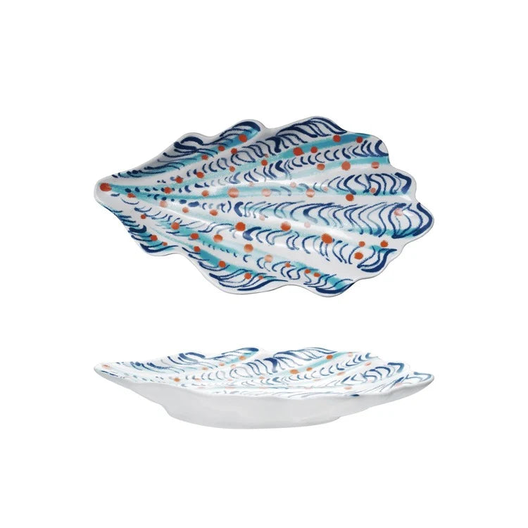 Ceramic Shell Shaped Wall Decor, Red & Blue