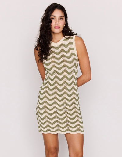 Clio Crochet Mini Dress Olive Cream