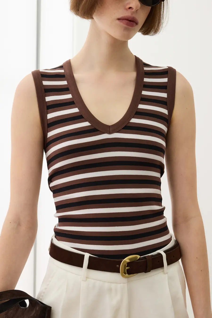 Melek v Neck Top Stripe