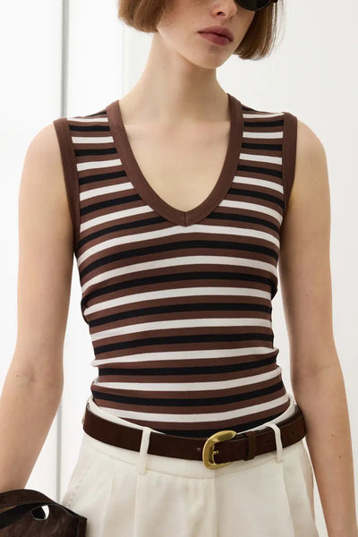 Melek v Neck Top Stripe