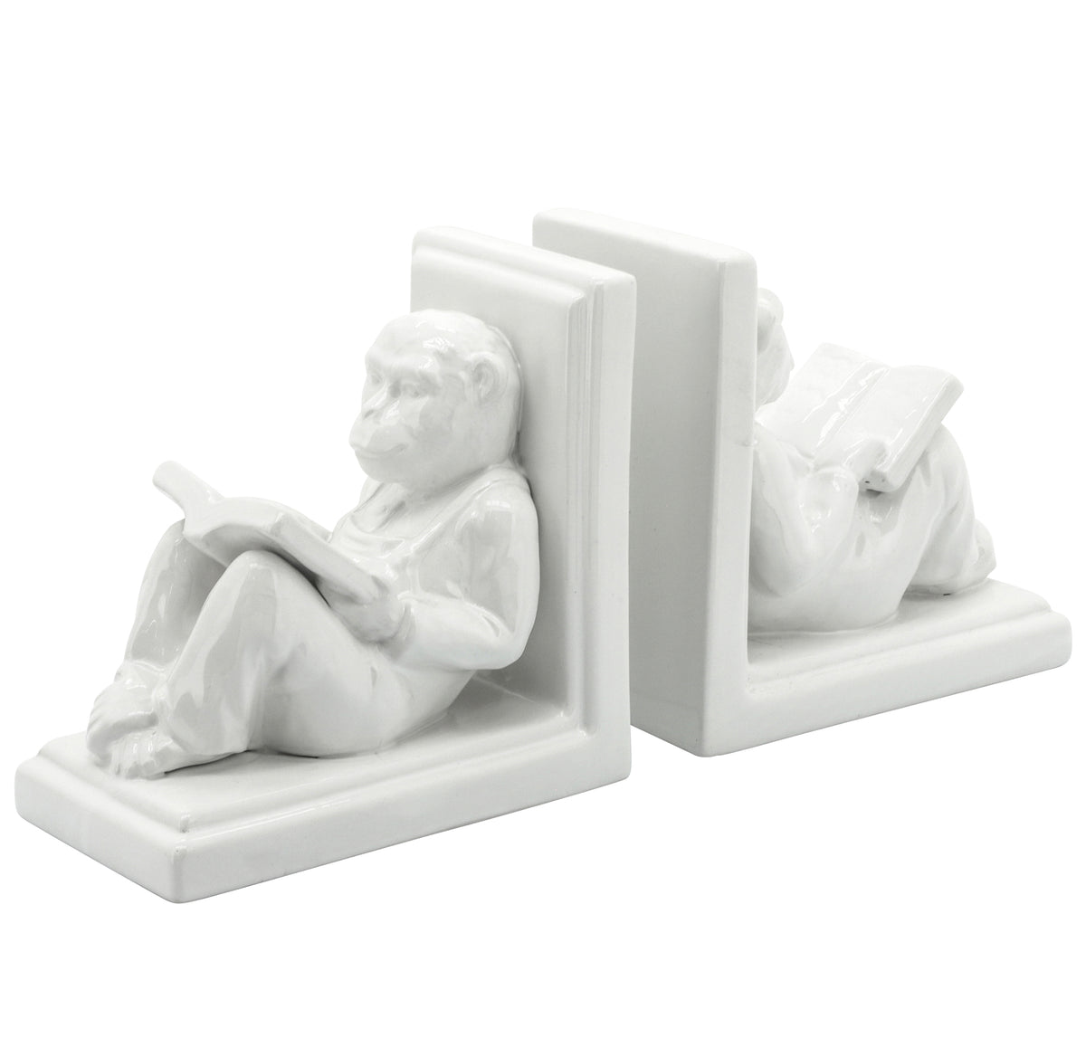 Ceramic Reading Monkey Bookends