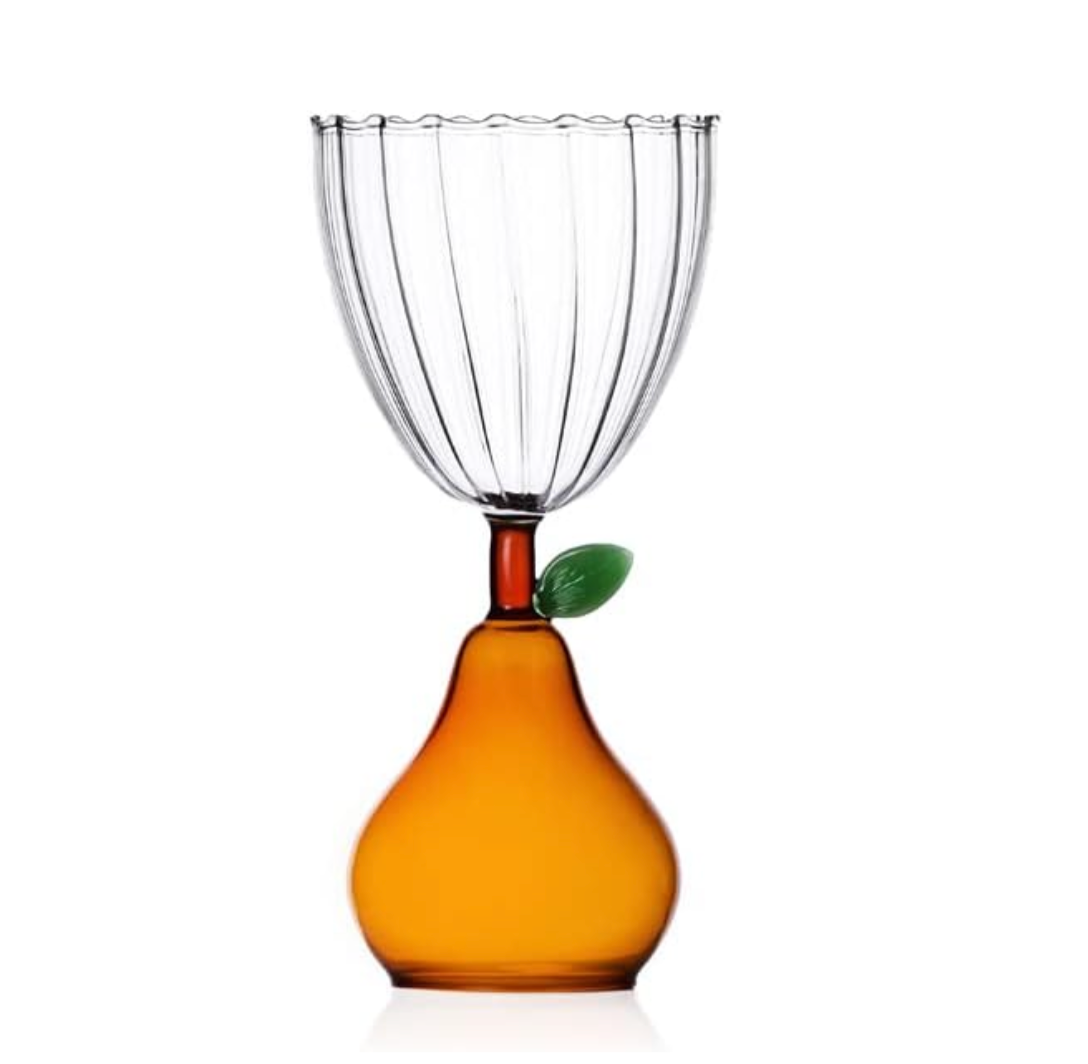 FRUITS & FLOWER Stemmed Glass Pear Amber