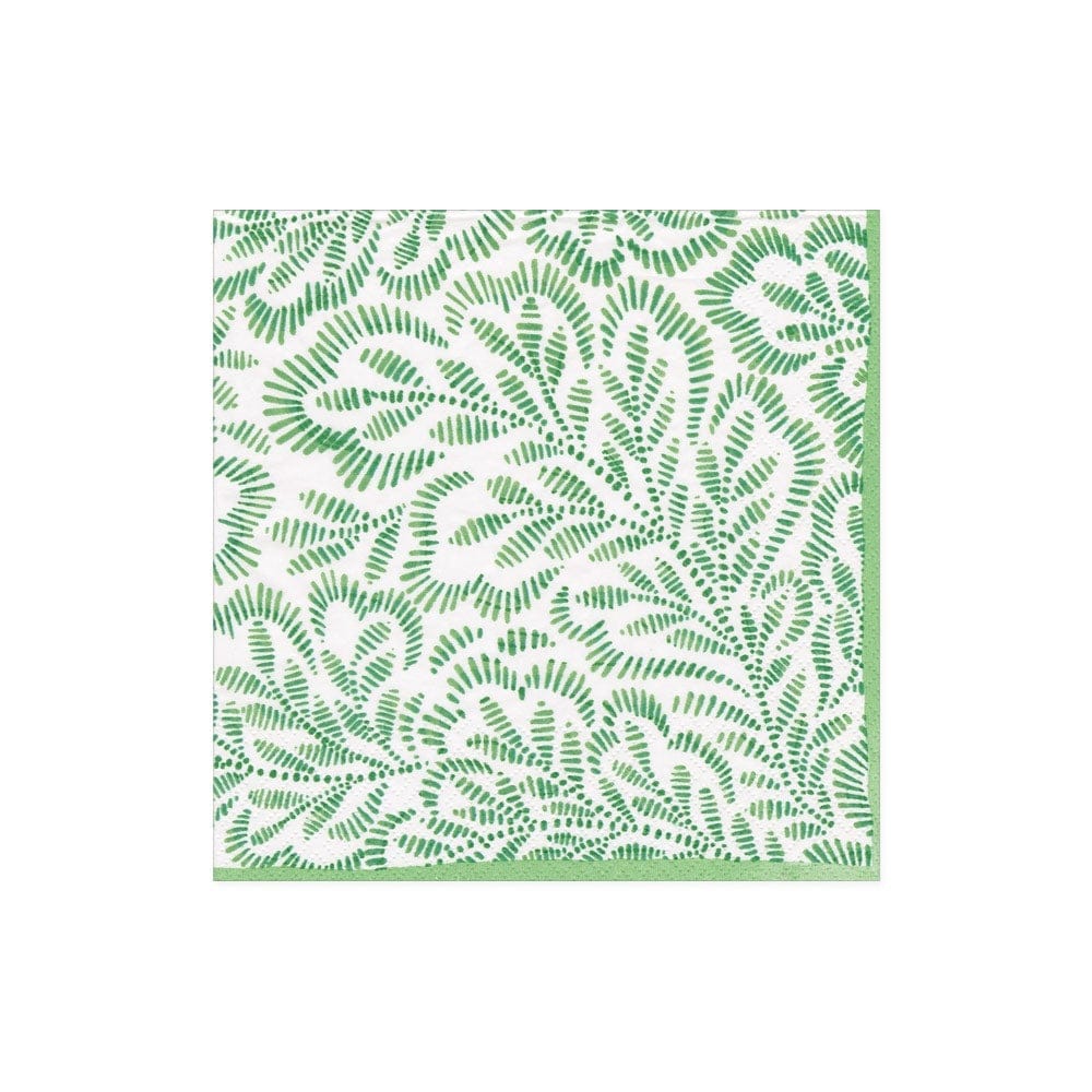 Napkin Cocktail Block Print Leaves Green