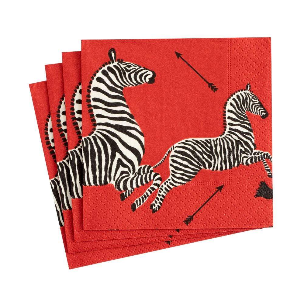 NAPKIN COCKTAIL ZEBRAS RED