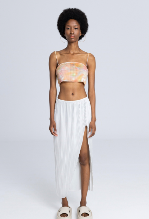 Pleated Skirt with Asymmetric Hem