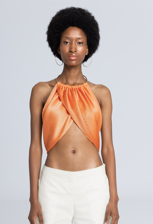 Pleated Drape Top with Neck Trim