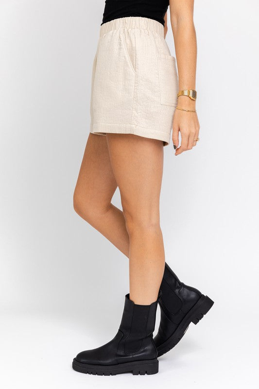 Elastic Waist Linen Natural Short