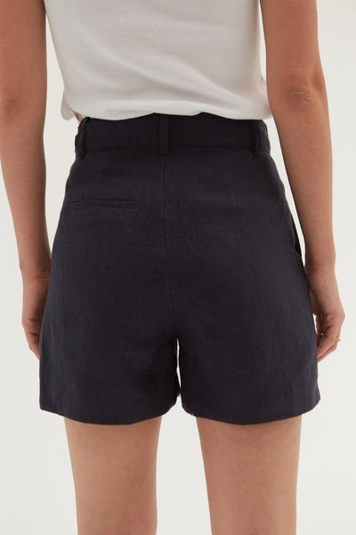 Hanson Flax Linen Shorts Navy