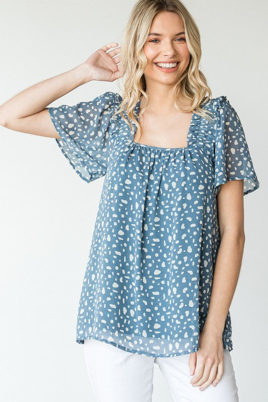 Spotted Print  Top Blue