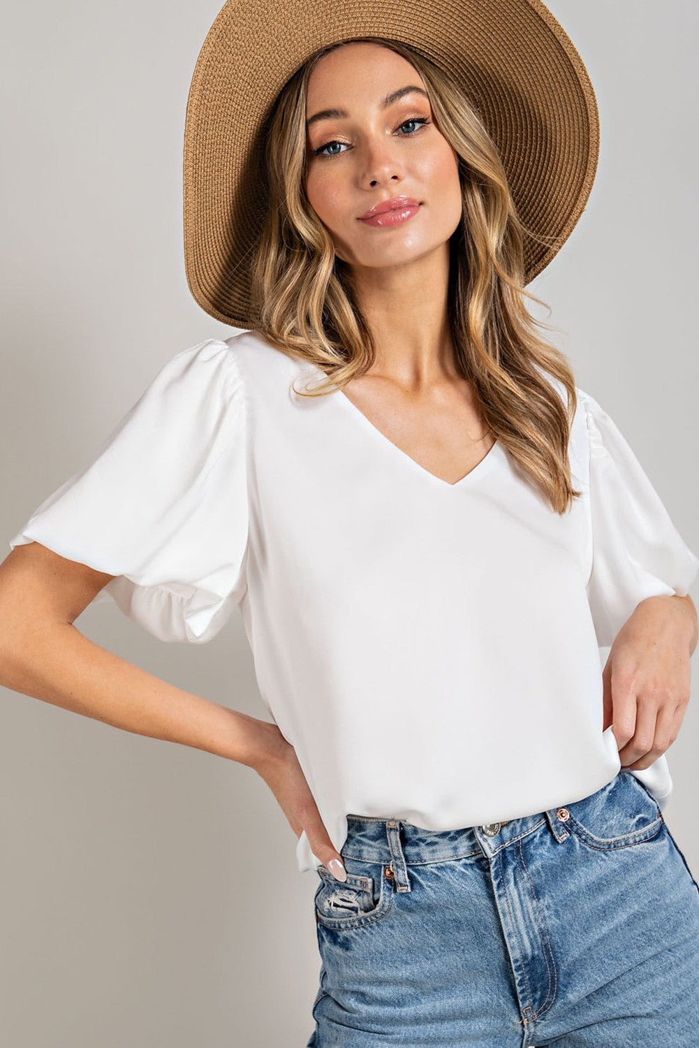 Puff Sleeve Blouse Top Off White