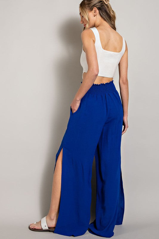 Wide Leg Slit Pants Royal Bue