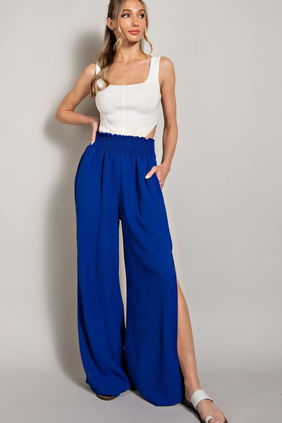 Wide Leg Slit Pants Royal Bue