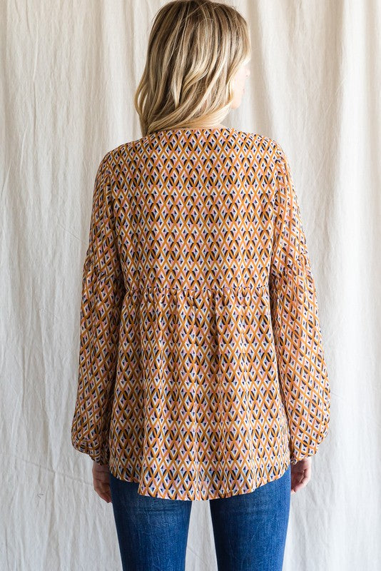Toffee Geometric Chiffon Top