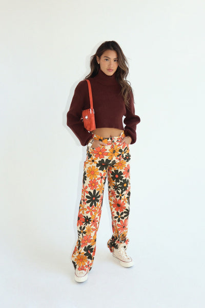 Floral Printed Cotton Jean Pants