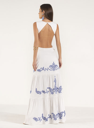 Safira Linen Embroidered Dress