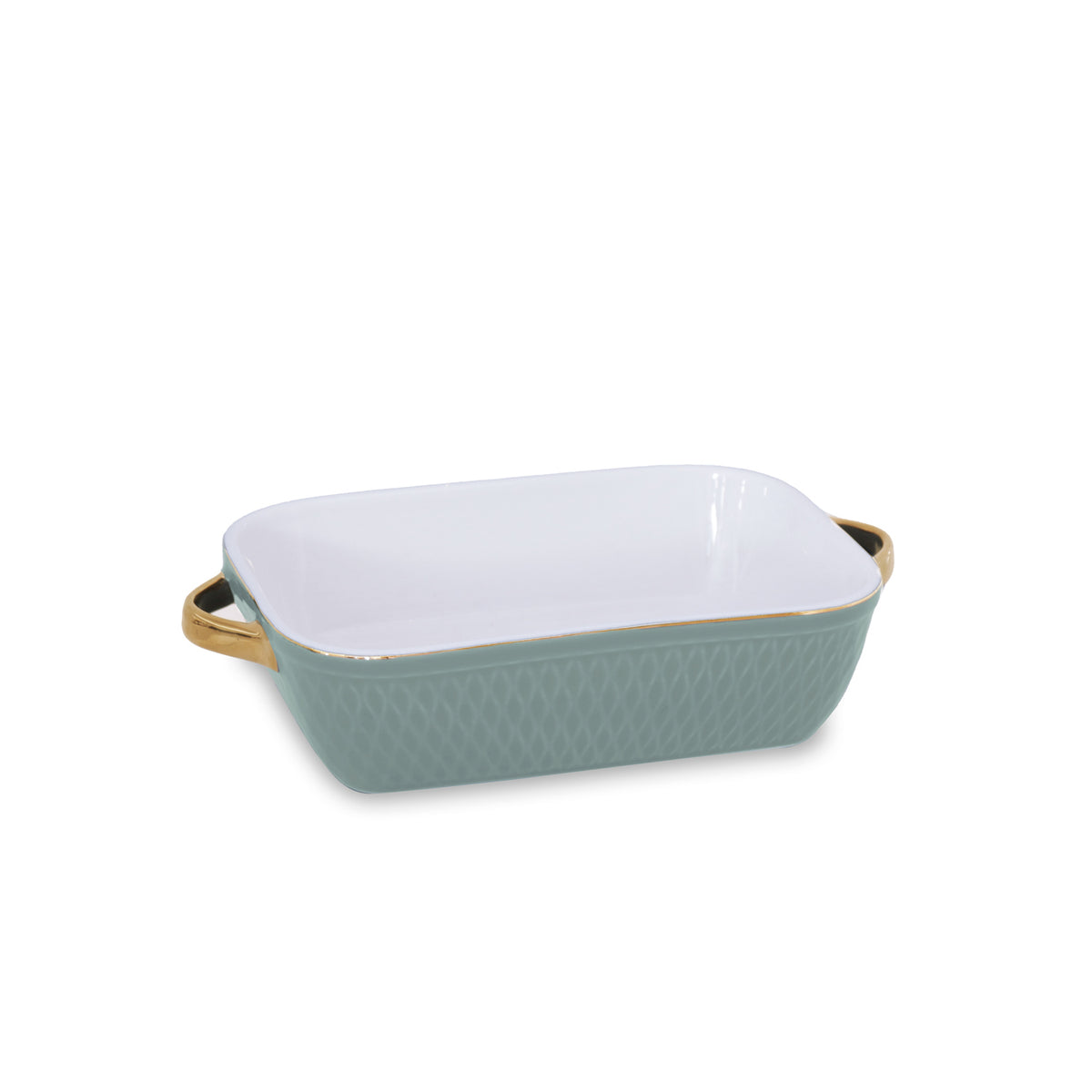 Sage Rectangular Baker with Gold Handle