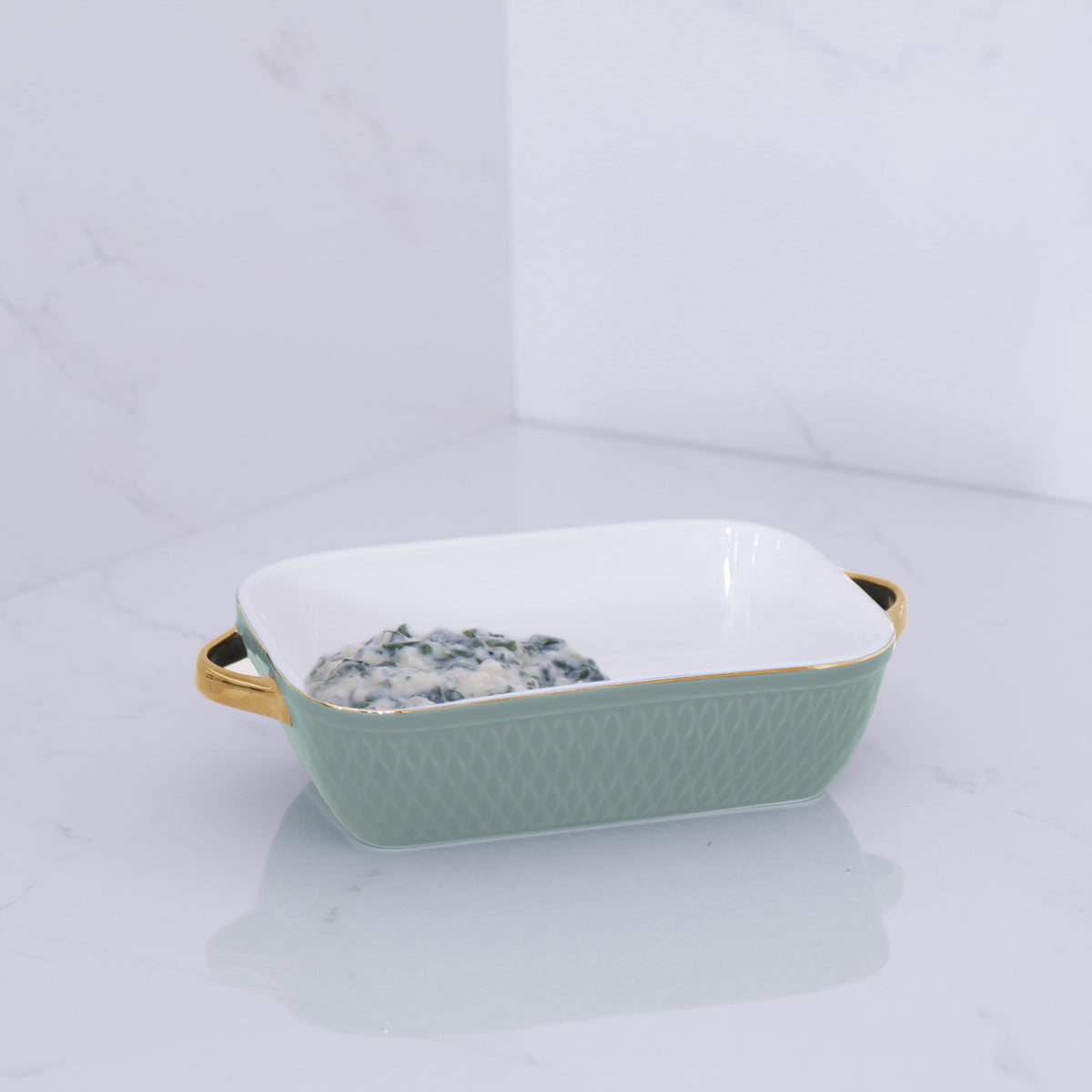 Sage Rectangular Baker with Gold Handle