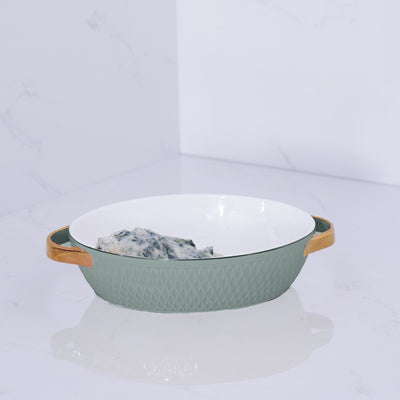 Sage Oval Baker with Gold Handle