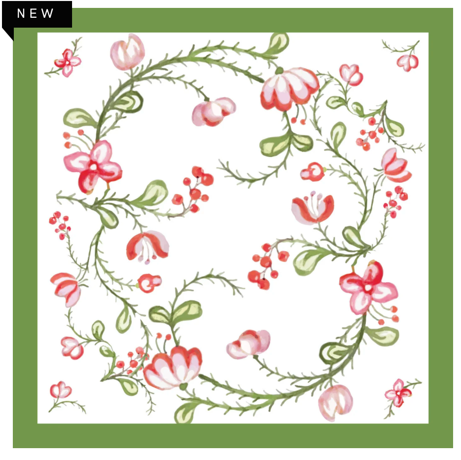 LINEN Norelle Napkins 20 x 20 Set of 4 (Green and Red Floral)