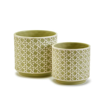 Green Embossed Cane Cachepots
