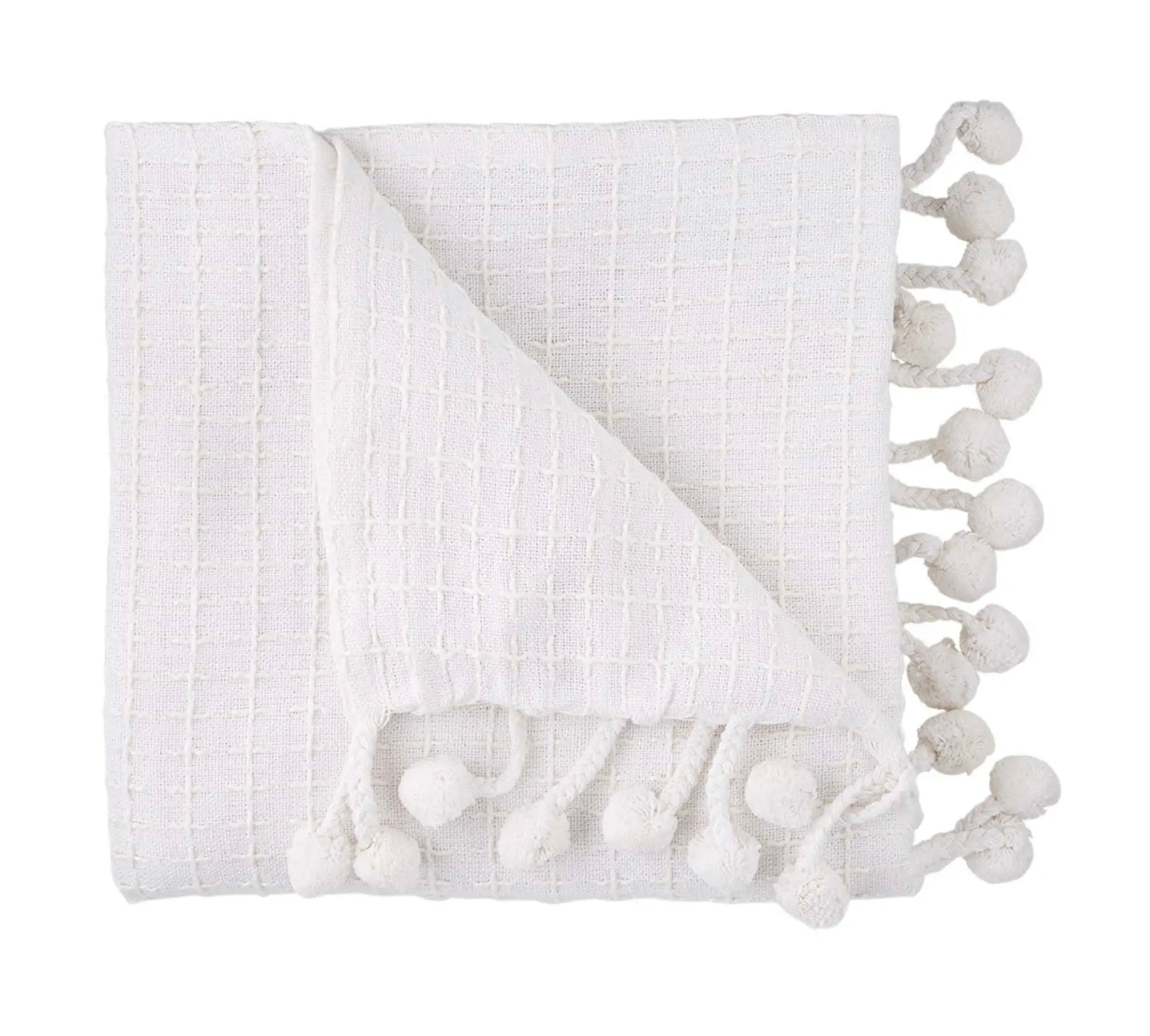 Basket Weave White Throw