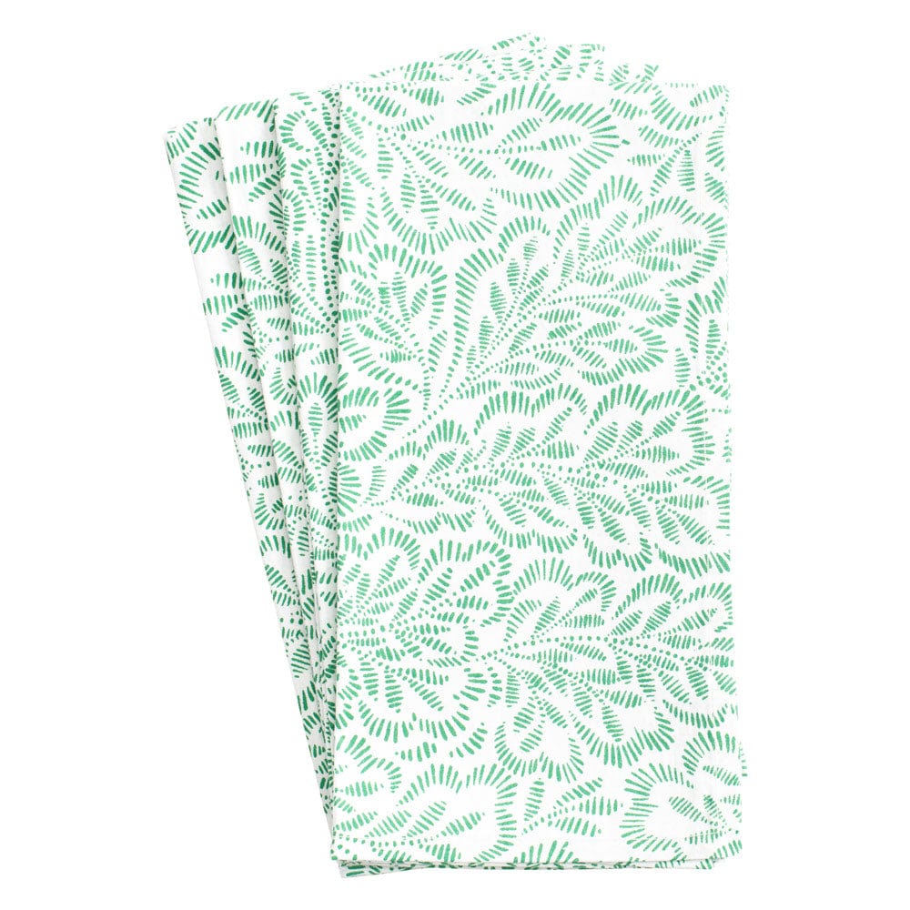 Cotton Napkin - Block Print Leaves Green