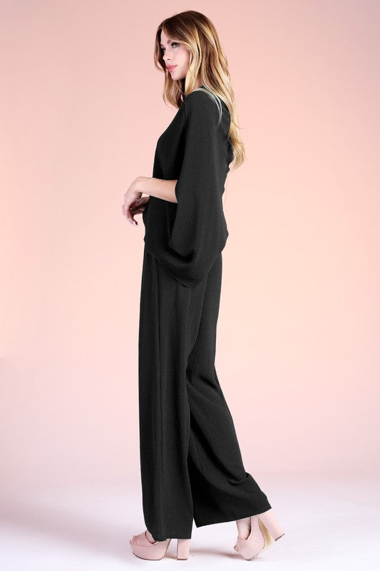 Textured Solid Slouchy  Jumpsuit Black