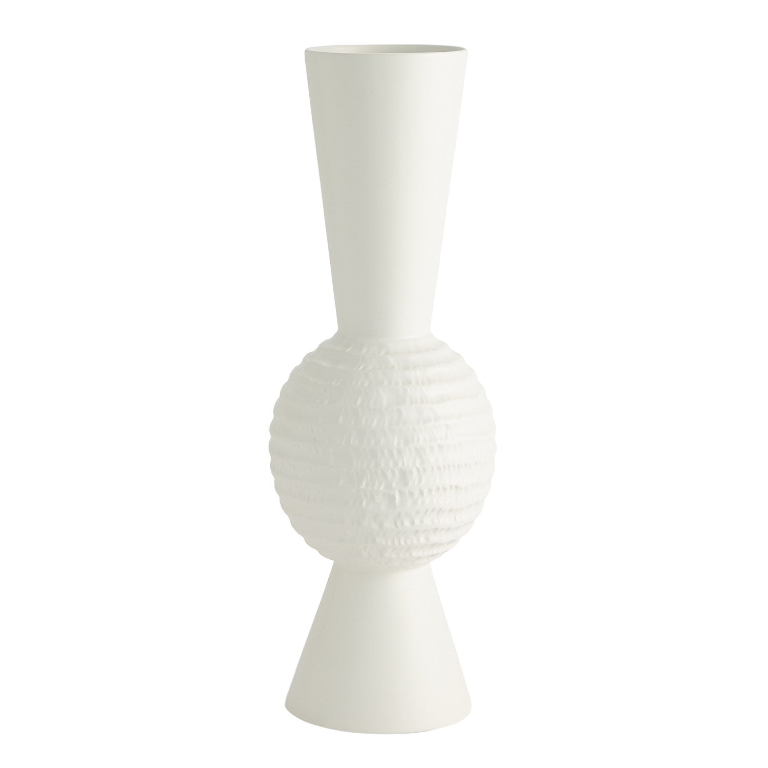 Low Chiseled Orb Vase Matte White Sm