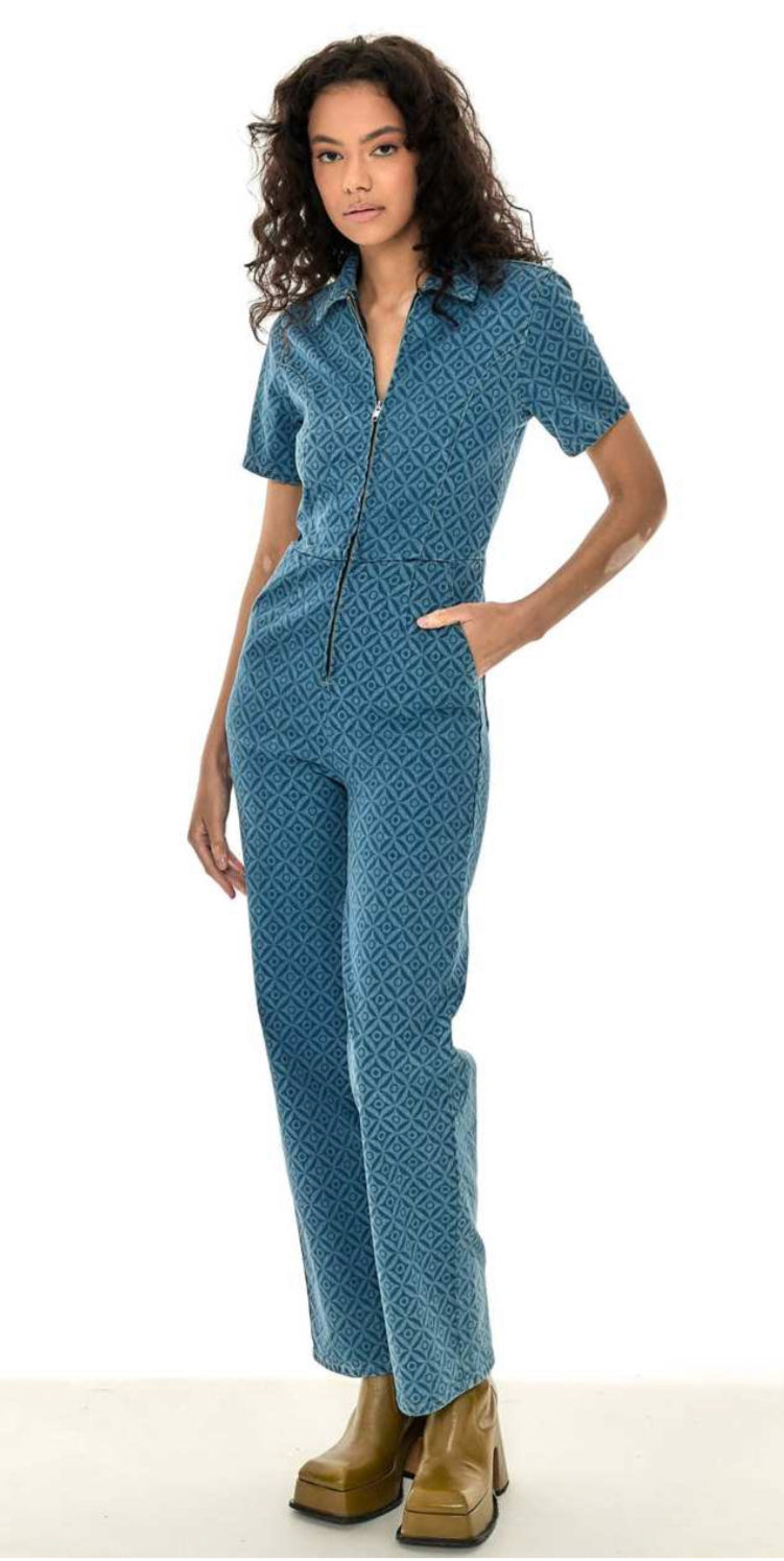 Zip Front Denim Jumpsuit