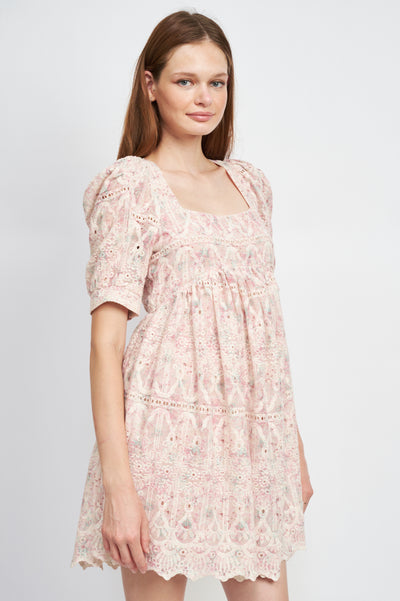 Embroidered Chiffon Mini Dress