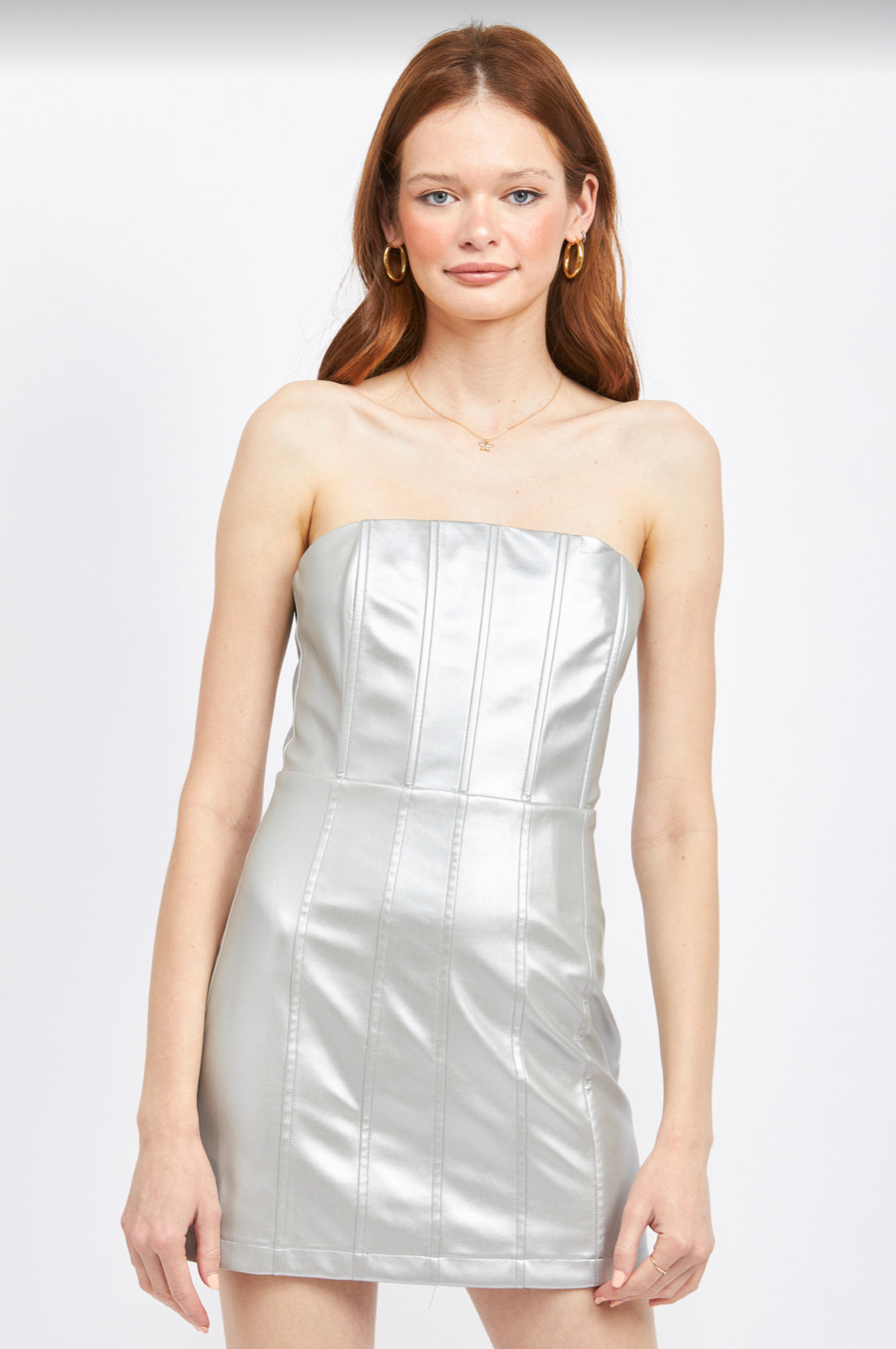 Vegan Leather Silver Mini Dress