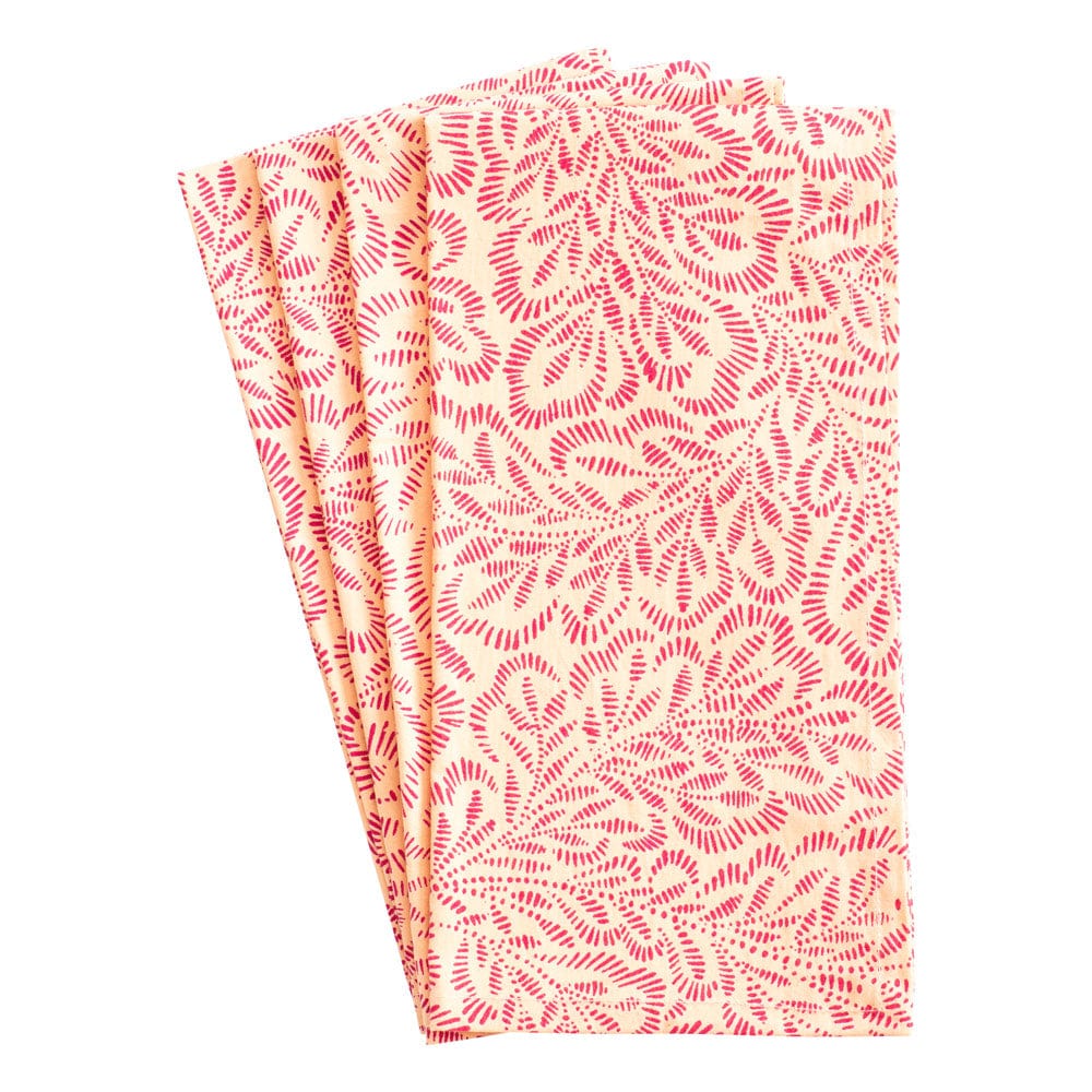 Cotton Napkin - Block Print Leaves Coral