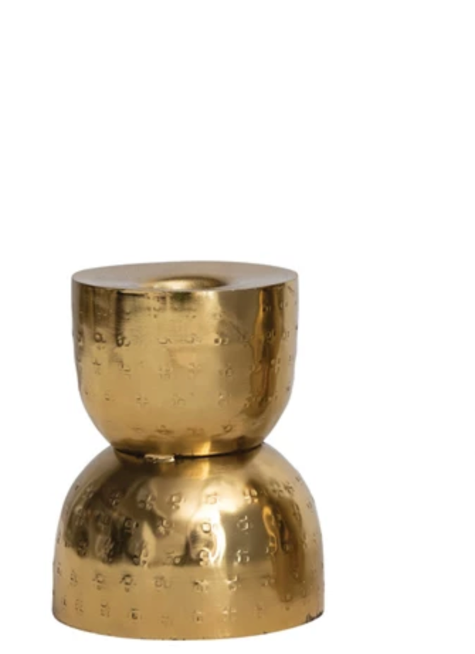 Hammered Metal Taper Holders Antique Gold Finish - S