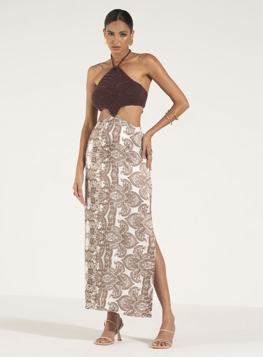 Mehara Printed Dress With Crochet