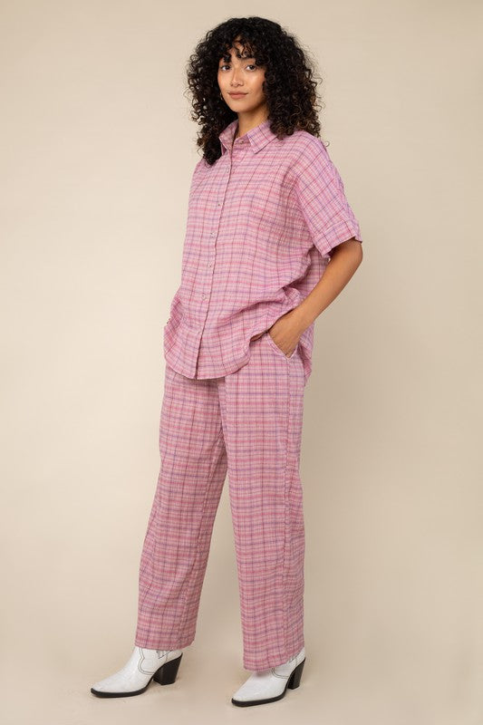 Leah Pink Plaid Gauze Pant