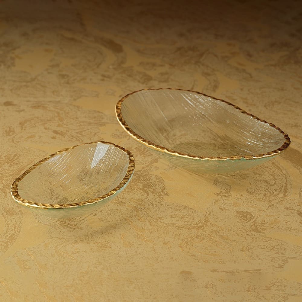 Clear Textured Bowl With Jagged Gold Rim-Small