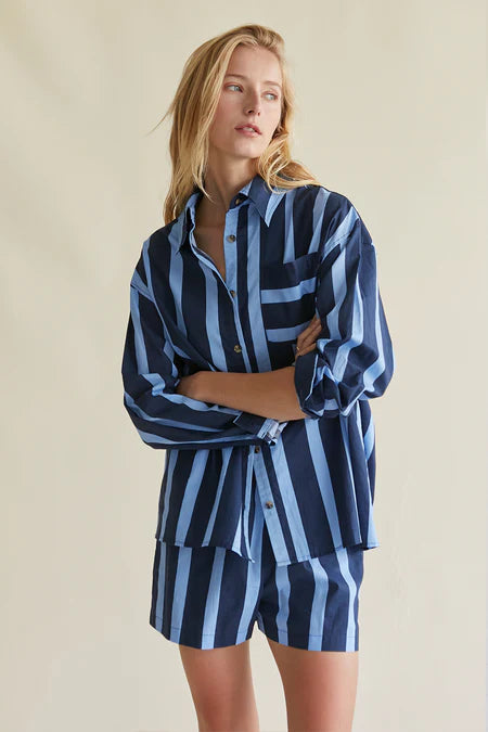 Amara Bold Stripe Cotton Set Navy