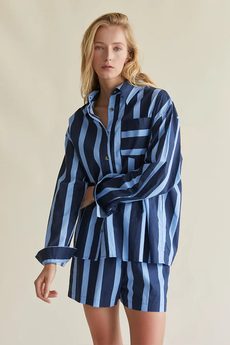 Amara Bold Stripe Cotton Set Navy