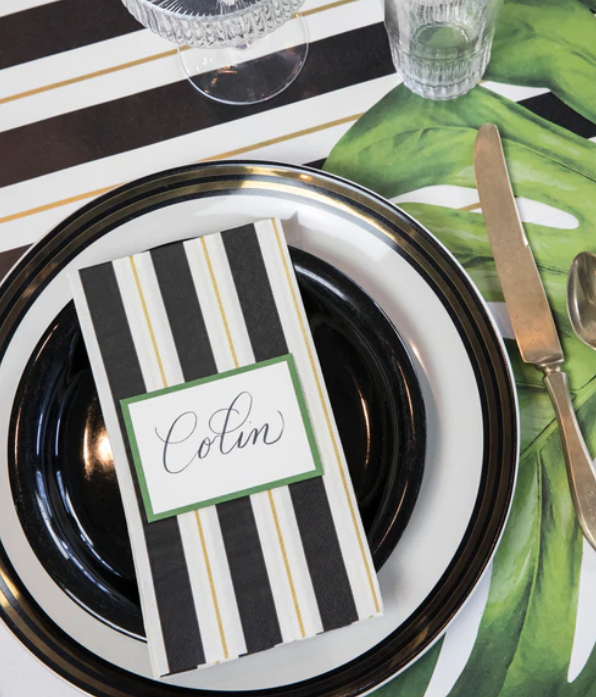 Black & Gold Awning Stripe Guest Napkin - Pack Of 16