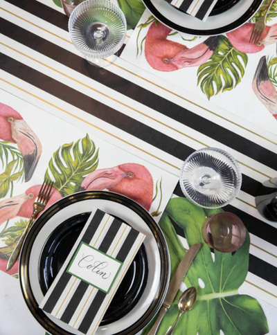 Black & Gold Awning Stripe Guest Napkin - Pack Of 16