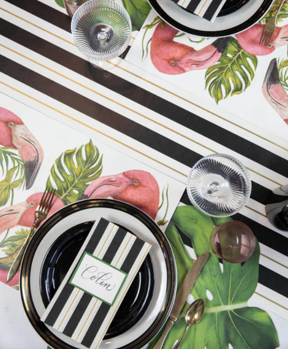 Black & Gold Awning Stripe Guest Napkin - Pack Of 16