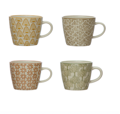 Hand Stamped Stoneware Mug with Pattern