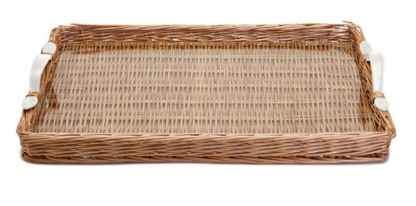 Wicker Tray White  W/Handles