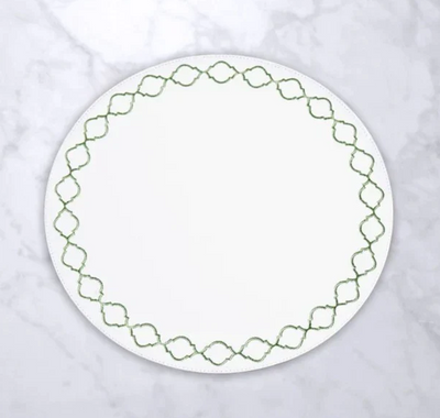 Round Embroidered Dots Round Placemats Set of 4 Green and White