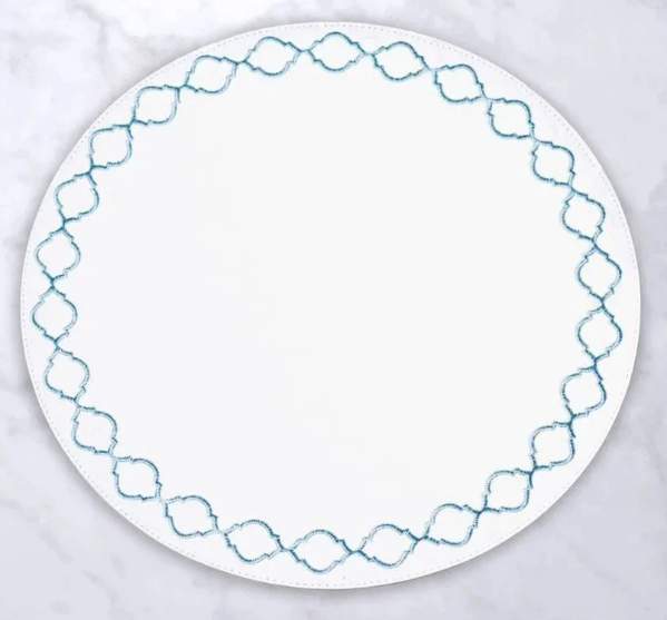 Round Embroidered Dots Round Placemats Set of 4 Blue and White