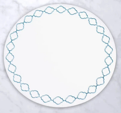 Round Embroidered Dots Round Placemats Set of 4 Blue and White