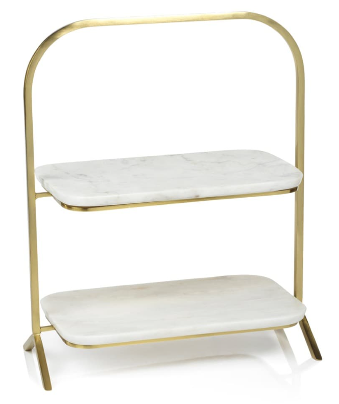 Madeleine Marble Two-Tier Stand Gold White Marble