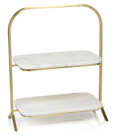 Madeleine Marble Two-Tier Stand Gold White Marble